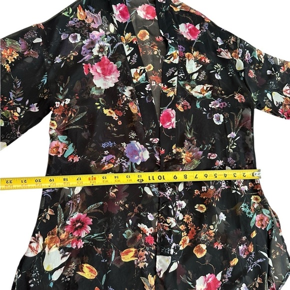 Poscilla Black Floral Open Front Kimono size L - Picture 14 of 17